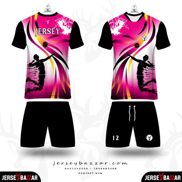 New style printed volleyball sports jersey kit (black, pink)